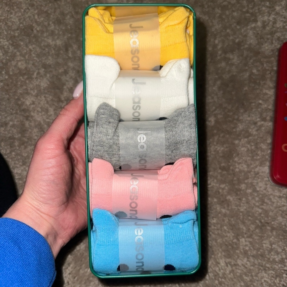 Colorful Cat Sock Set - Yellow, White, Gray, Pink, Blue - Picture 2 of 3